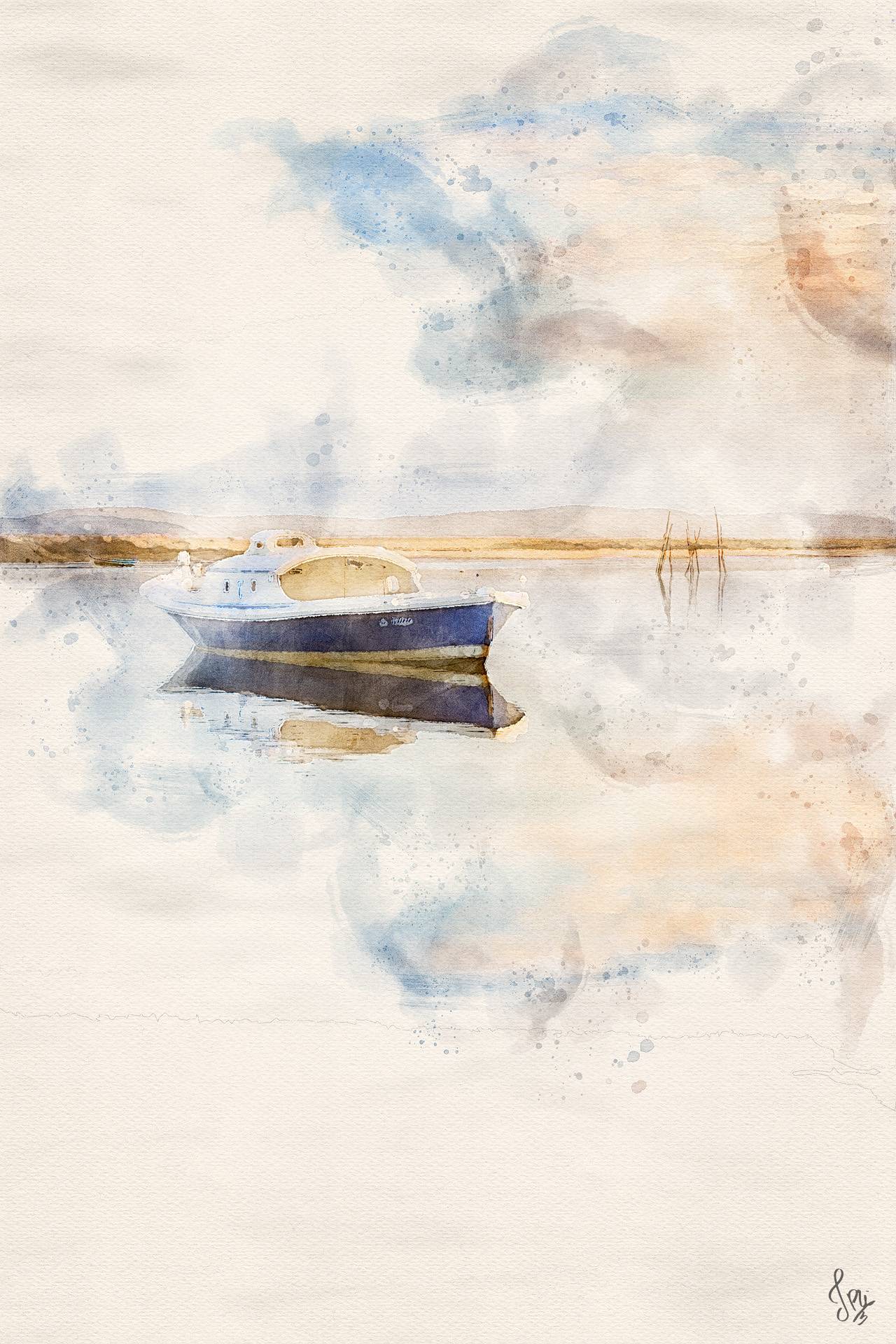 Illustration en aquarelle numérique d'une pinasse au mimbeau