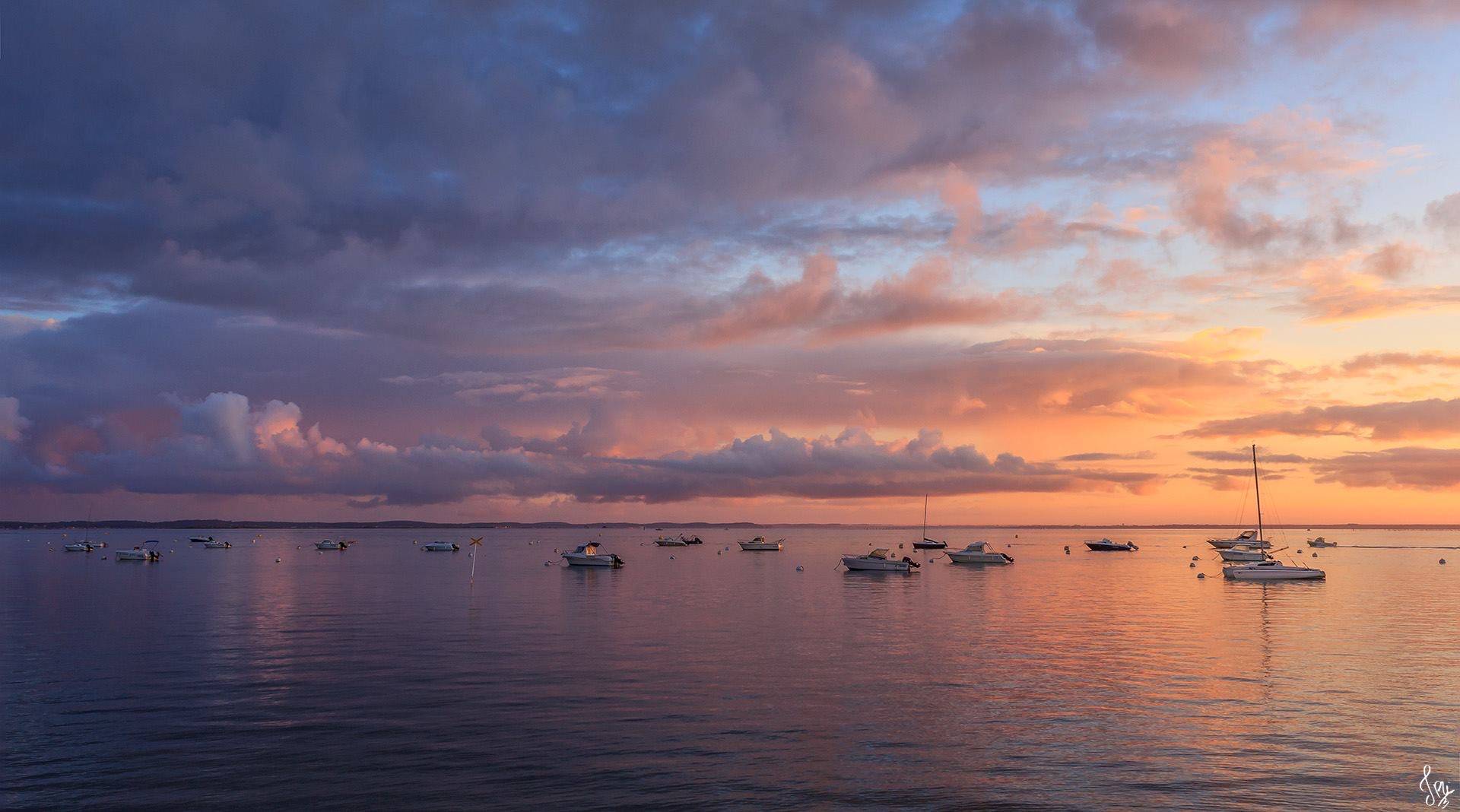 Lever de soleil sur les corps morts du port d'Arcachon