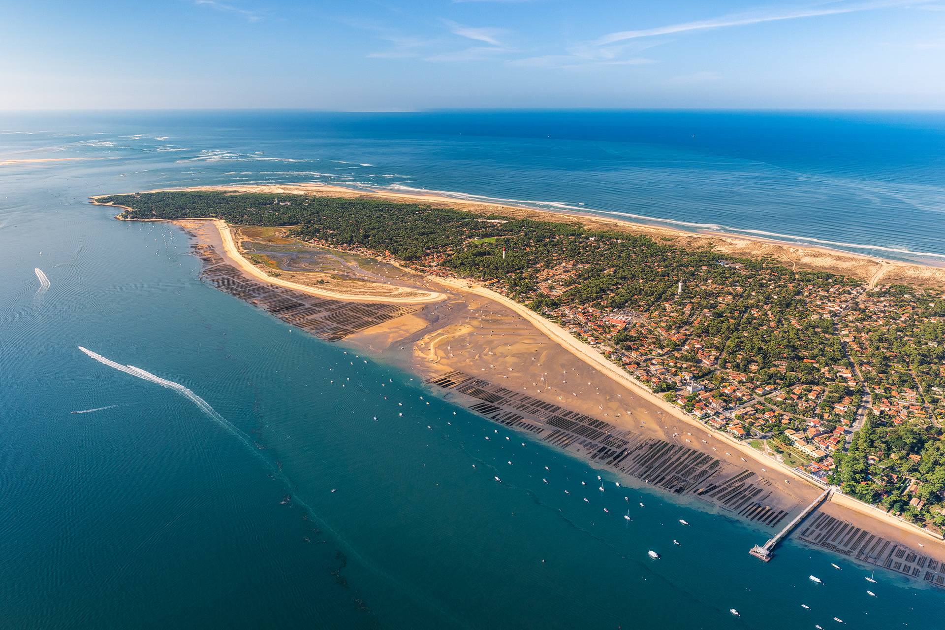 Photo aérienne de la pointe du Cap Ferret et de la conche du Mimbeau