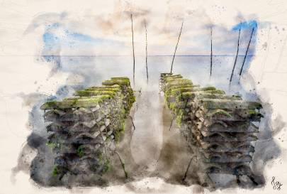 Photo de Cap Ferret - Illustration aquarelle : Les tuiles du Canon