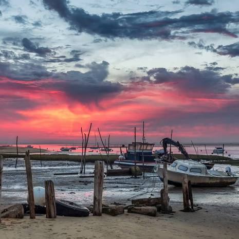 Un beau ciel tout rose au dessus de l'Aiguillon à Arcachon